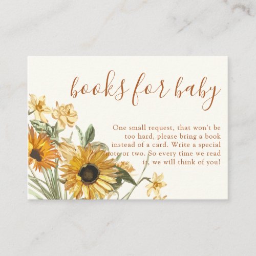 Watercolor Sunflower Baby Shower Books for Baby Enclosure Card