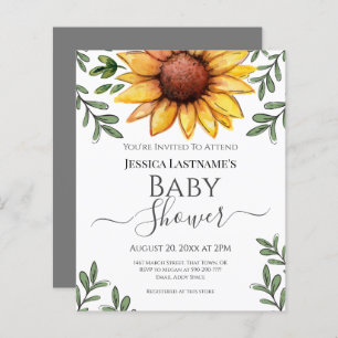 Watercolor Sunflower Baby Shower Budget Invitation