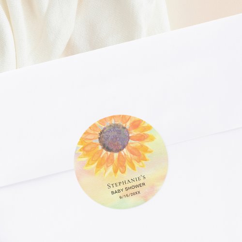 Watercolor Sunflower Baby Shower Classic Round Sticker
