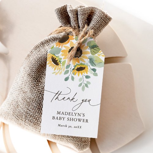 Watercolor Sunflower Baby Shower Favor Tags