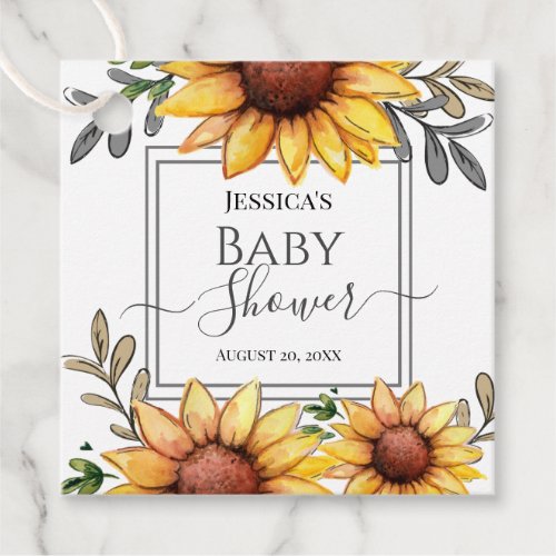 Watercolor Sunflower Baby Shower Favor Tags