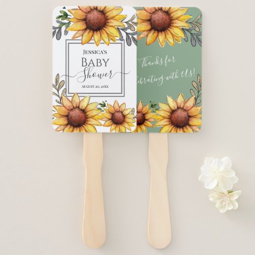 Watercolor Sunflower Baby Shower Hand Fan