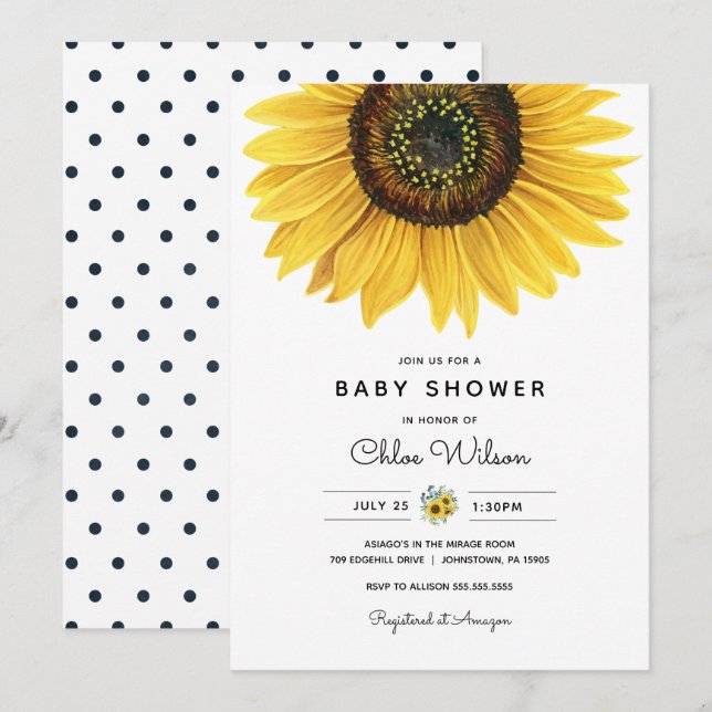 Watercolor Sunflower Baby Shower Invitation (Front/Back)