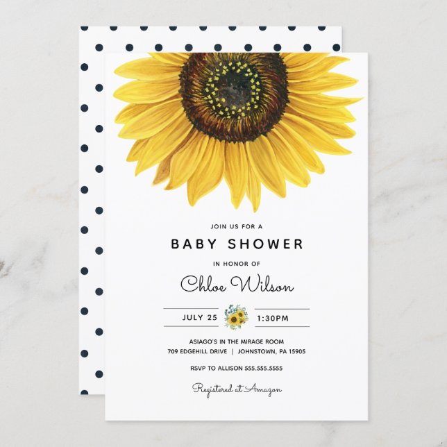 Watercolor Sunflower Baby Shower Invitation (Front/Back)