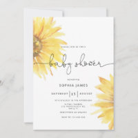 Watercolor Sunflower baby shower Invitation