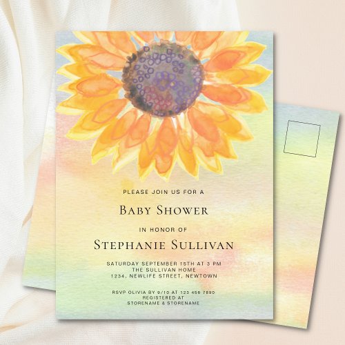 Watercolor Sunflower Baby Shower  Invitation Postcard
