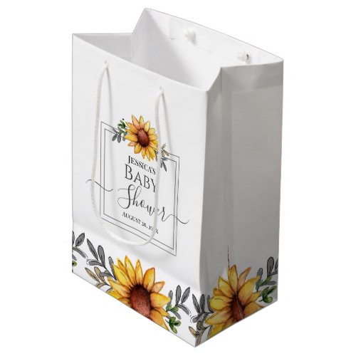 Watercolor Sunflower Baby Shower  Medium Gift Bag