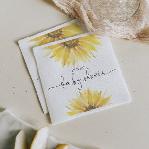 Watercolor sunflower baby shower napkins