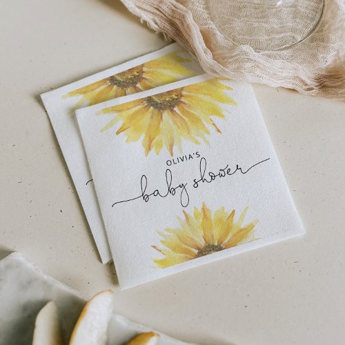 Watercolor sunflower baby shower napkins