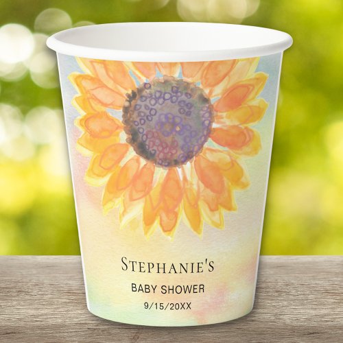 Watercolor Sunflower Baby Shower Paper Cups