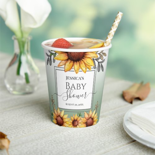 Watercolor Sunflower Baby Shower Paper Cups