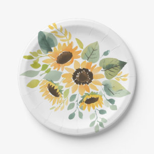 Watercolor Sunflower Baby Shower Paper Plates