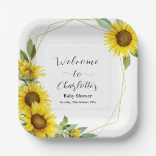 Watercolor Sunflower Baby Shower Paper Plates