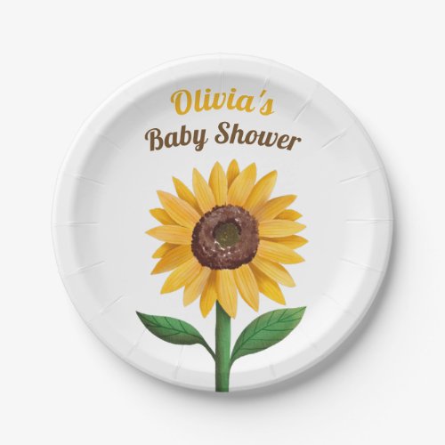 Watercolor Sunflower Baby Shower Supplies Paper Plates