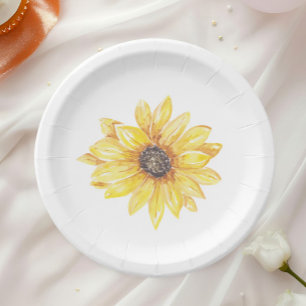 Watercolor Sunflower Baby Shower Tableware Paper Plates