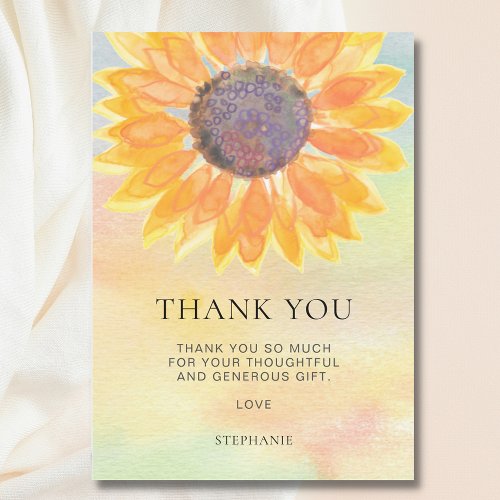 Watercolor Sunflower Baby Shower   Thank You Card