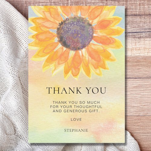 Watercolor Sunflower Baby Shower Thank You Card