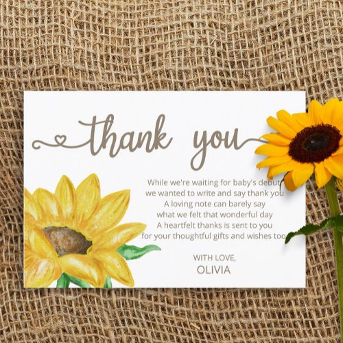 Watercolor Sunflower Baby Shower thank you  Card