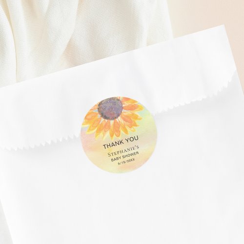 Watercolor Sunflower Baby Shower Thank You Classic Round Sticker