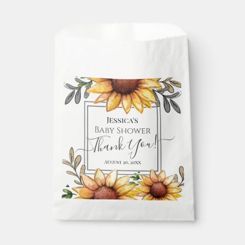 Watercolor Sunflower Baby Shower Thank You Favor Bag