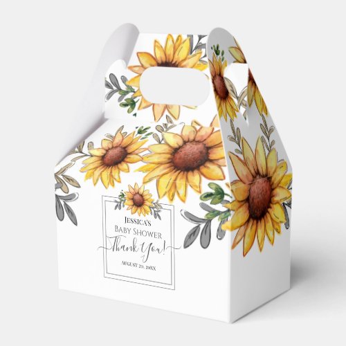 Watercolor Sunflower Baby Shower Thank You Favor Boxes