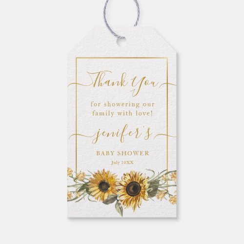 Watercolor Sunflower Baby Shower Thank You Gift Tags