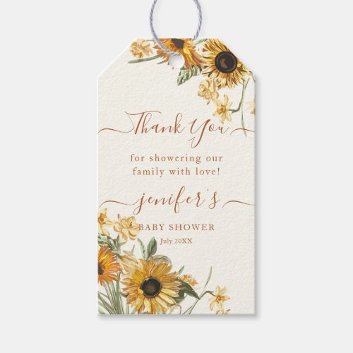 Watercolor Sunflower Baby Shower Thank You Gift Tags