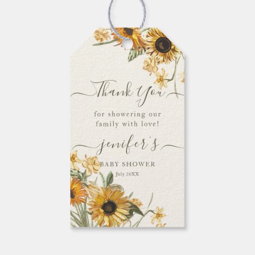 Watercolor Sunflower Baby Shower Thank You Gift Tags