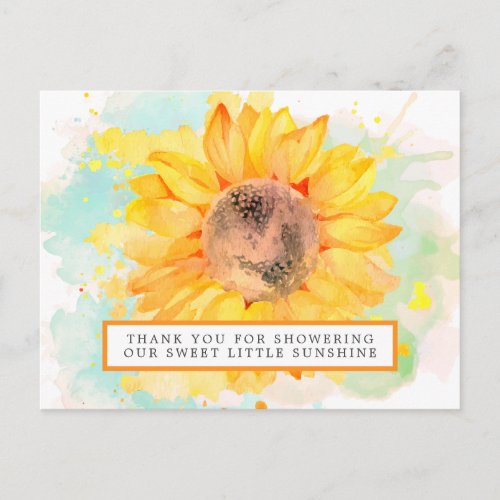 Watercolor Sunflower Baby Shower Thank You Postcard