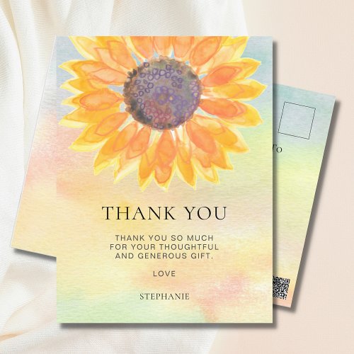 Watercolor Sunflower Baby Shower Thank You Postcard
