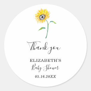 Watercolor Sunflower Baby Shower Thank You Simple Classic Round Sticker