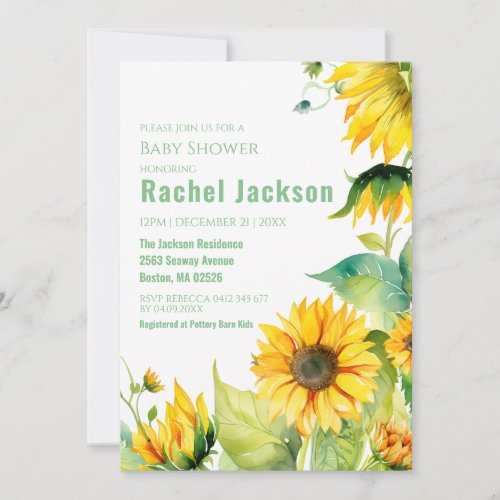 Watercolor Sunflower Baby Shower Vibrant Color Invitation