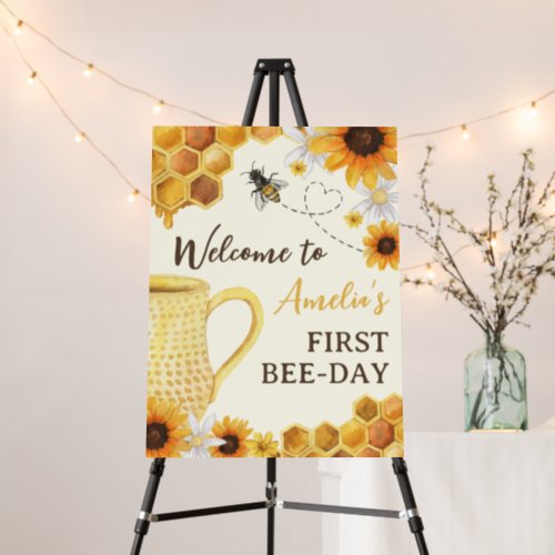 Watercolor Sunflower Bee 1st Birthday Welcome Foam Board