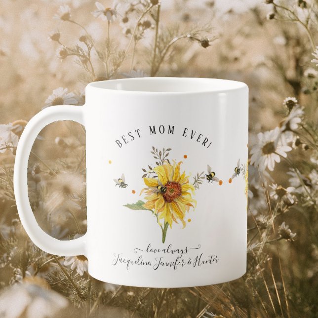 Watercolor Sunflower Bees Best Mom Ever Script Coffee Mug