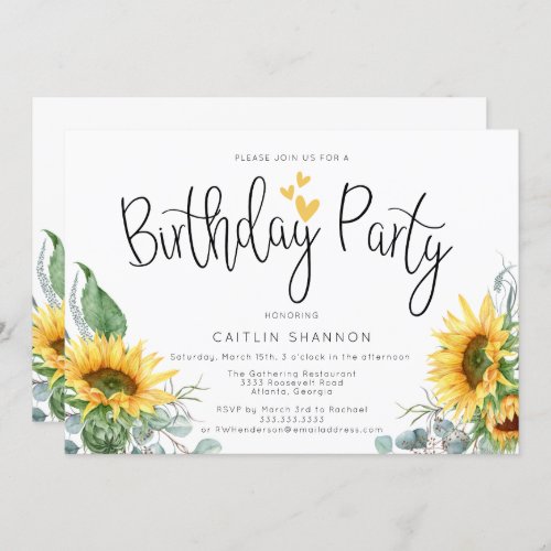 Watercolor Sunflower Birthday Party Invitation