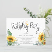 Watercolor Sunflower Birthday Party Invitation (Standing Front)