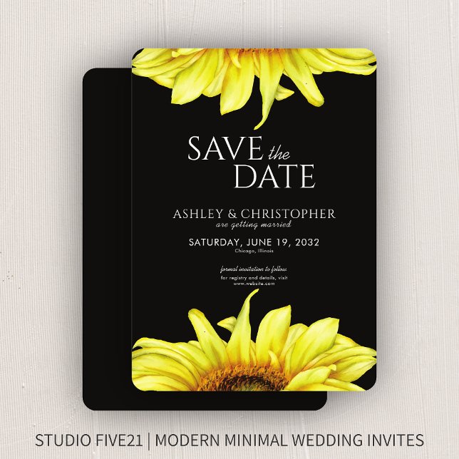 Watercolor Sunflower Black Wedding Shower Save The Date (Creator Uploaded)