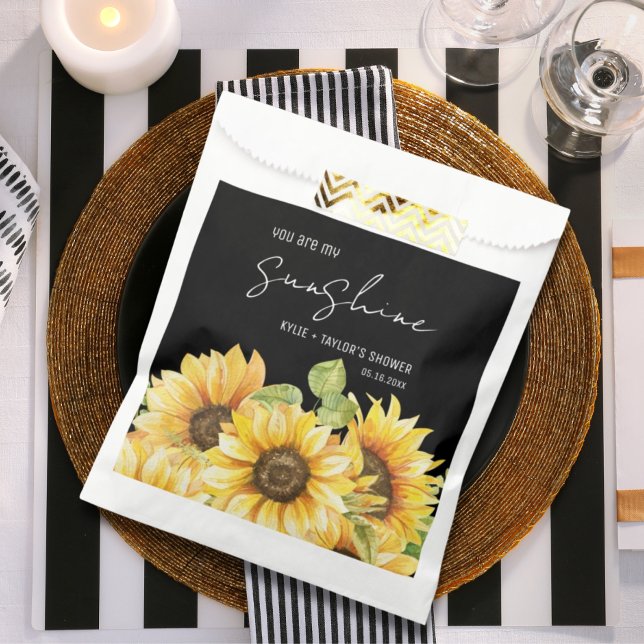 Watercolor Sunflower Black & White Couples Shower Favor Bag (Creator Uploaded)