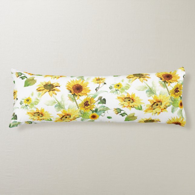 Watercolor Sunflower Body Pillow (Front)