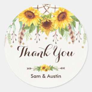Watercolor Sunflower Boho Dreamcatcher Wedding Classic Round Sticker