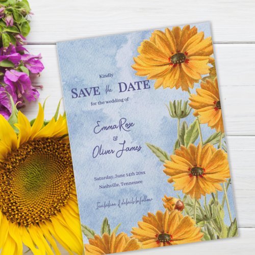 Watercolor Sunflower Boho Wedding Save the Date