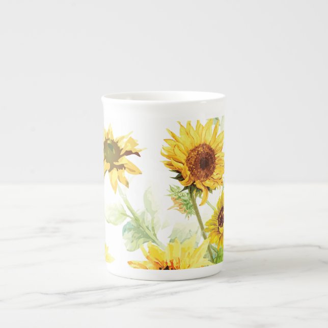 Watercolor Sunflower Bone China Mug (Front)