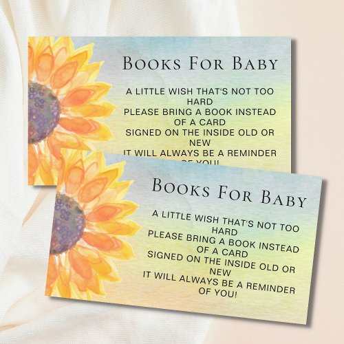 Watercolor Sunflower Books For Baby Baby Shower Enclosure Card