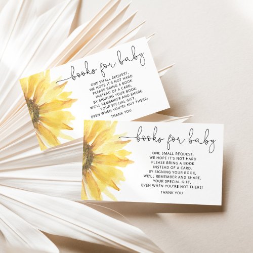 Watercolor sunflower books for baby ticket enclosure card