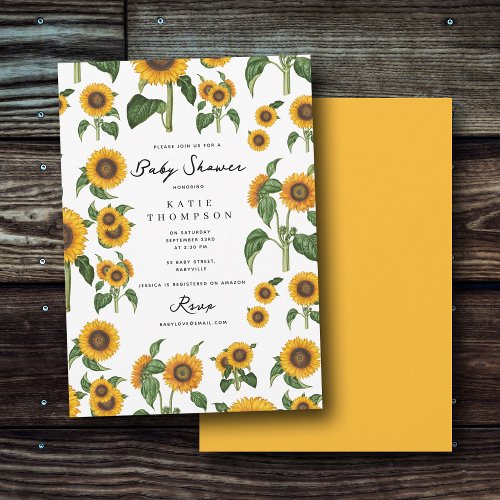 Watercolor Sunflower Botanical Foliage Baby Shower Invitation