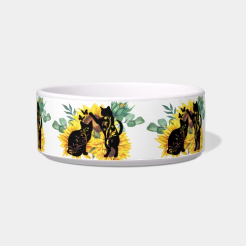 Watercolor Sunflower Bouquet Cat Floral Silhouette Bowl