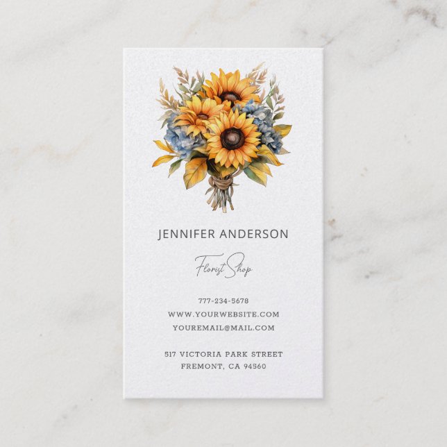 Watercolor Sunflower Bouquet Florist Business Card (Front)