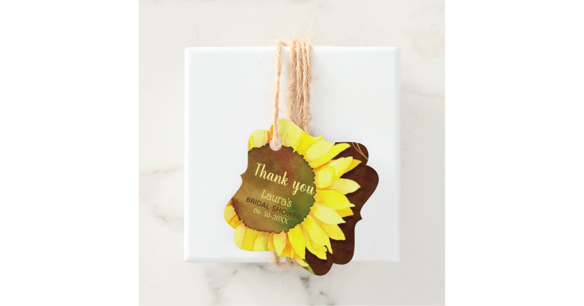 Watercolor Sunflower Bridal Shower Favor Tags | Zazzle