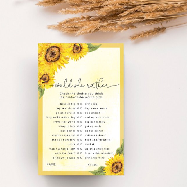 Watercolor sunflower bridal shower game (Creator Uploaded)