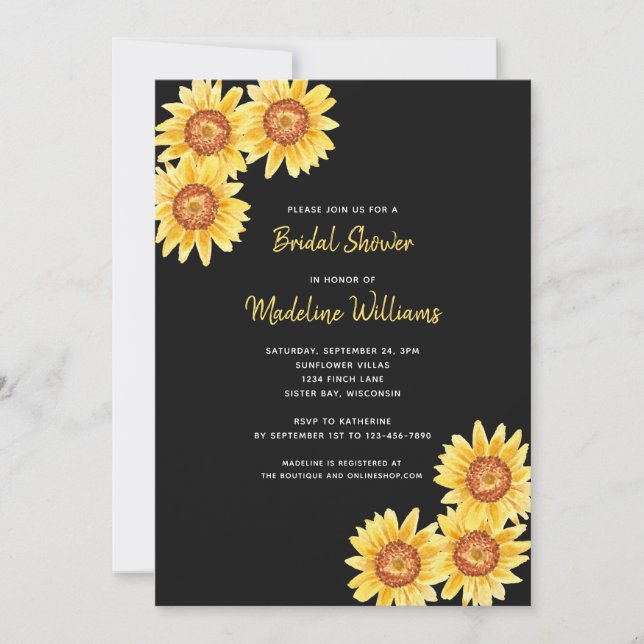 Watercolor Sunflower Bridal Shower Invitation (Front)